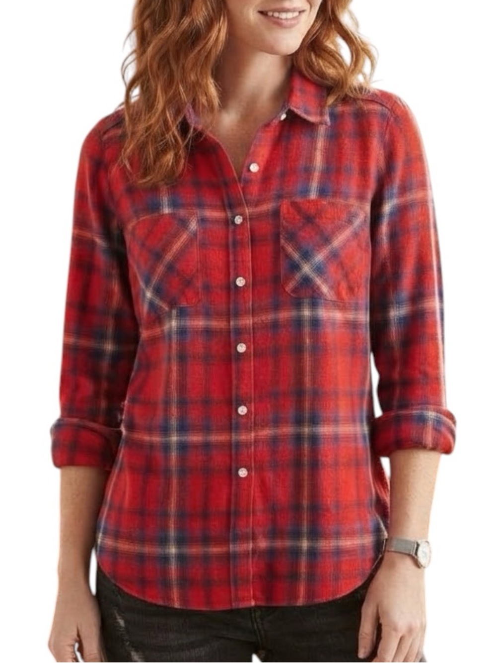 MOSSIMO Red Plaid Flannel Long Sleeve Pocket Shirt S 90s Grunge Gorpcore